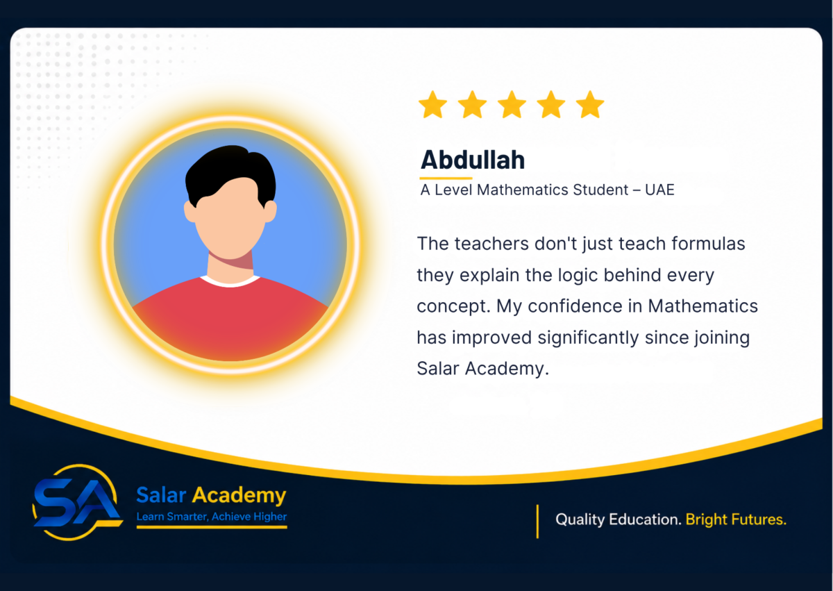 Testimonial from Abdullah A levels, Salar Academy student parent